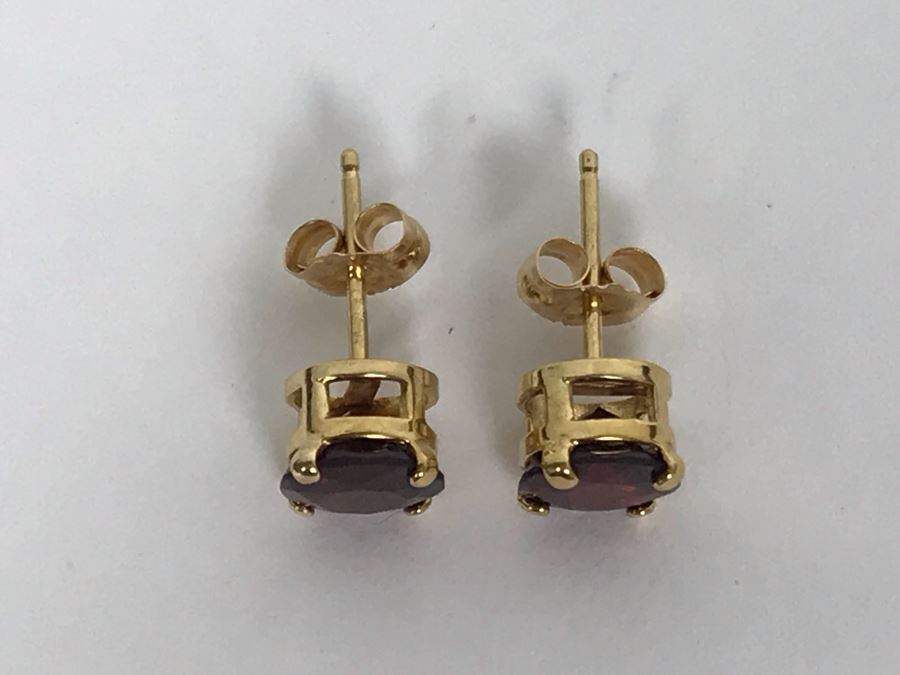 14K Yellow Gold Garnet Earrings 1.1g Appraised Fair Market Value $60 [Photo 6]