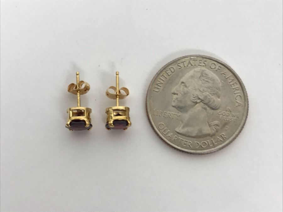 14K Yellow Gold Garnet Earrings 1.1g Appraised Fair Market Value $60 [Photo 7]