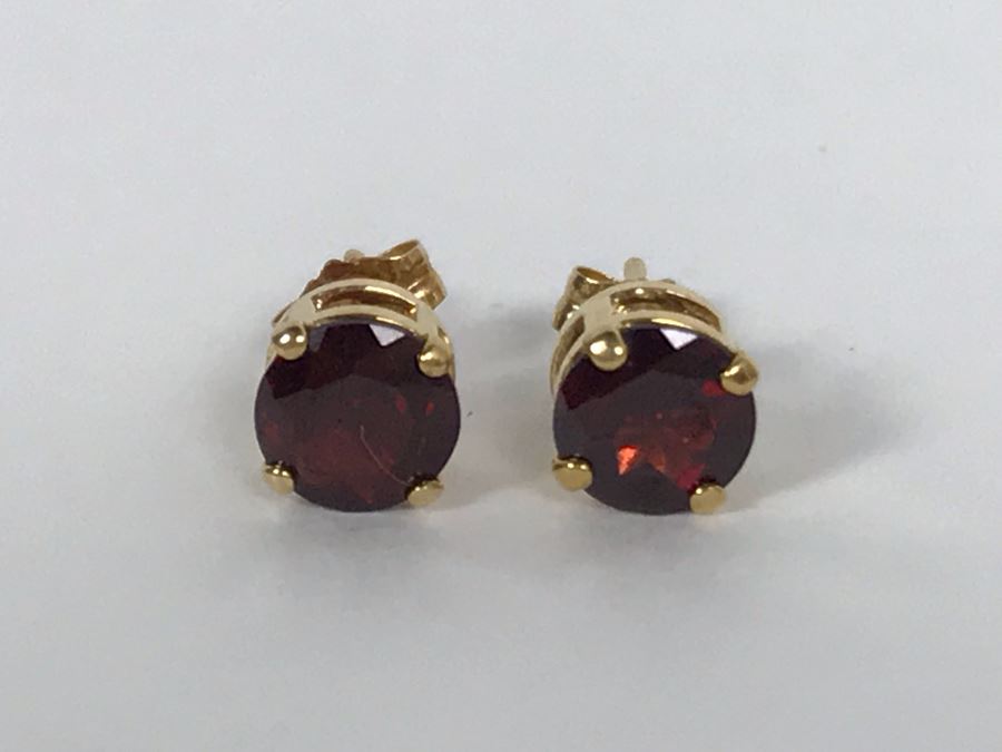 14K Yellow Gold Garnet Earrings 1.1g Appraised Fair Market Value $60 [Photo 2]