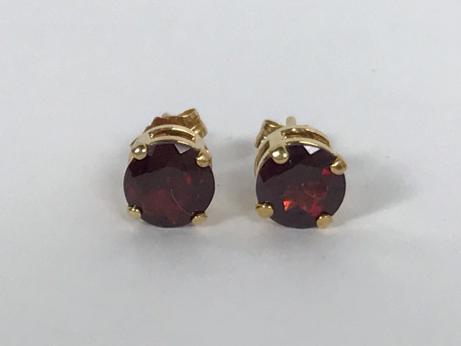14K Yellow Gold Garnet Earrings 1.1g Appraised Fair Market Value $60 [Photo 3]
