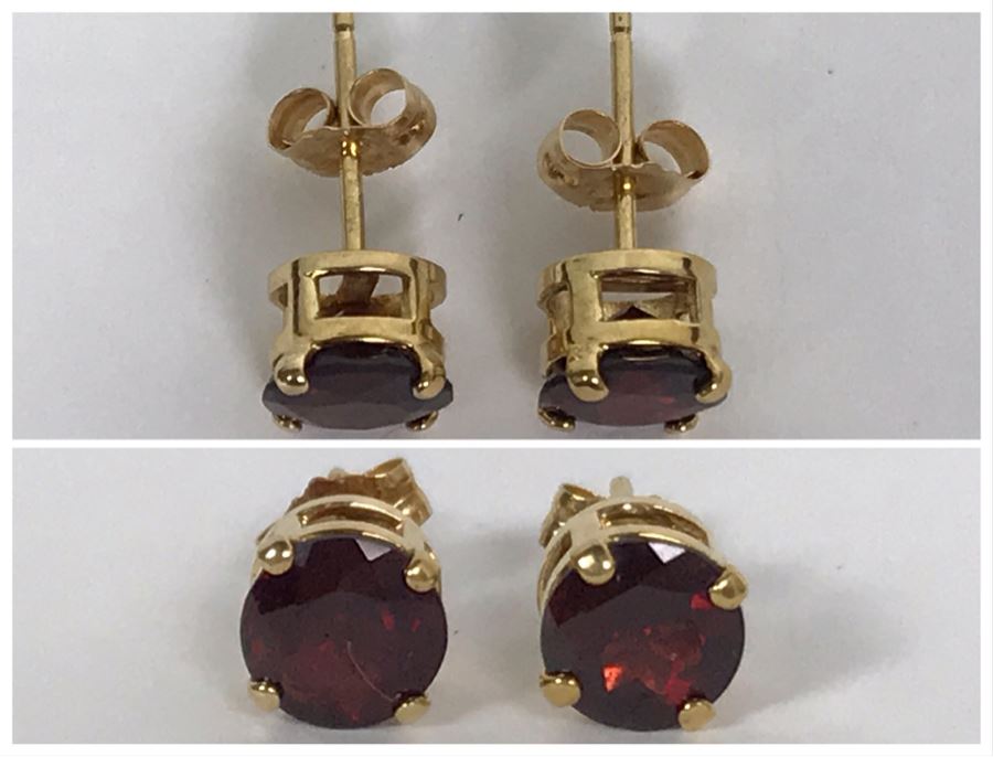 14K Yellow Gold Garnet Earrings 1.1g Appraised Fair Market Value $60 [Photo 1]