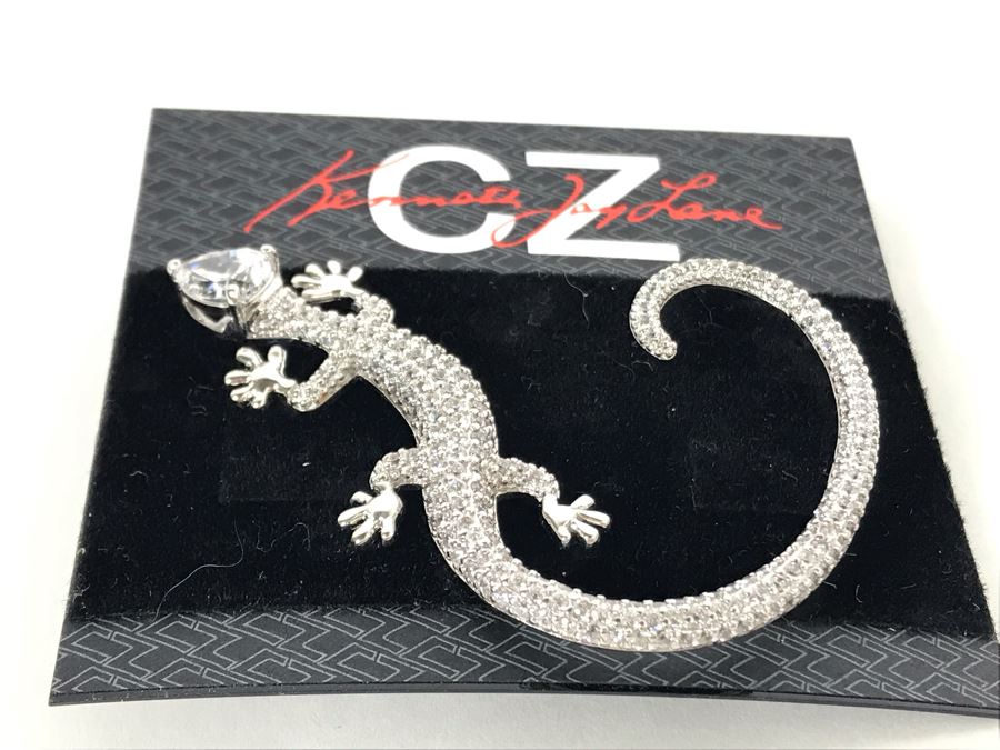 Signed Kenneth Jay Lane CZ Salamander Brooch Pin [Photo 3]
