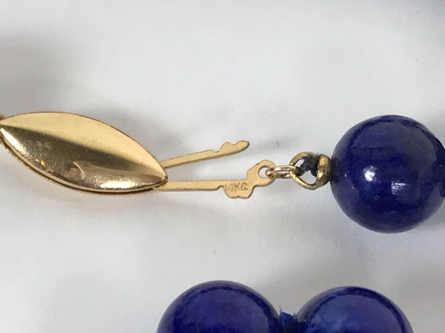 Lapis Lazuli Bead Necklace With 14K Yellow Gold Clasp 9.5mm Beads 69 Total Beads 28'L [Photo 6]