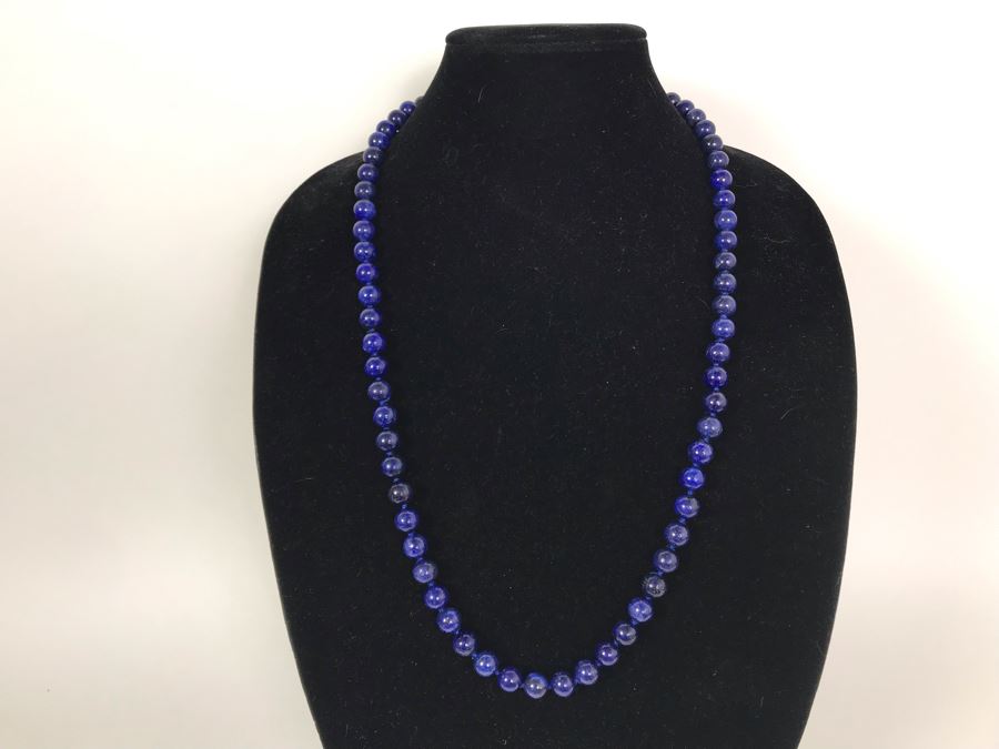 Lapis Lazuli Bead Necklace With 14K Yellow Gold Clasp 9.5mm Beads 69 Total Beads 28'L [Photo 2]