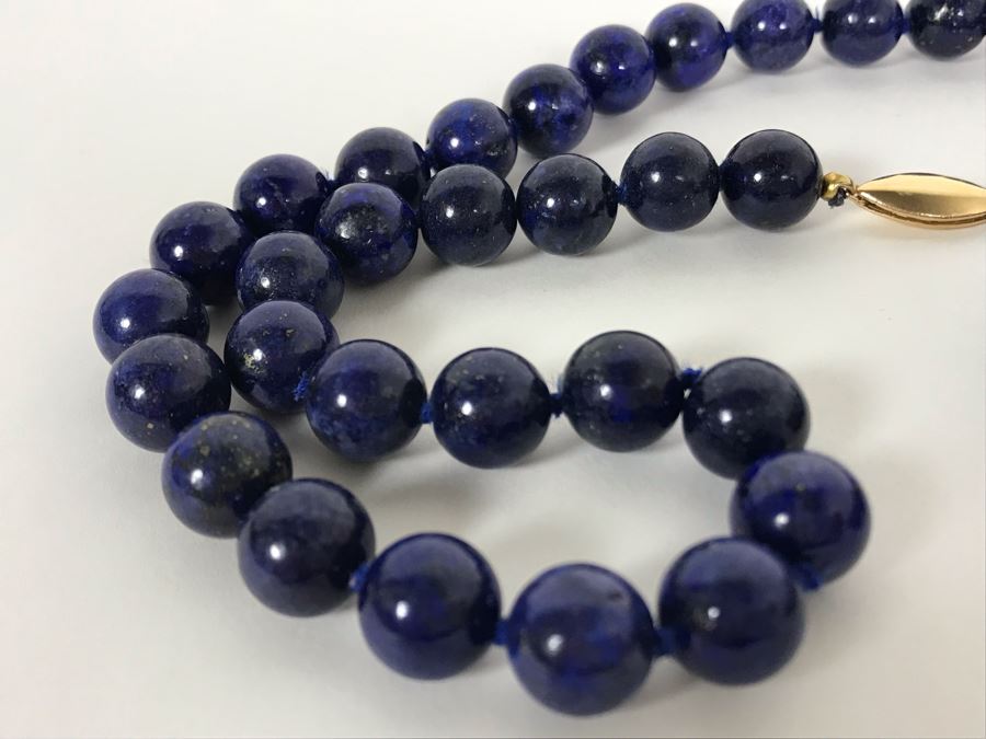 Lapis Lazuli Bead Necklace With 14K Yellow Gold Clasp 9.5mm Beads 69 Total Beads 28'L [Photo 9]