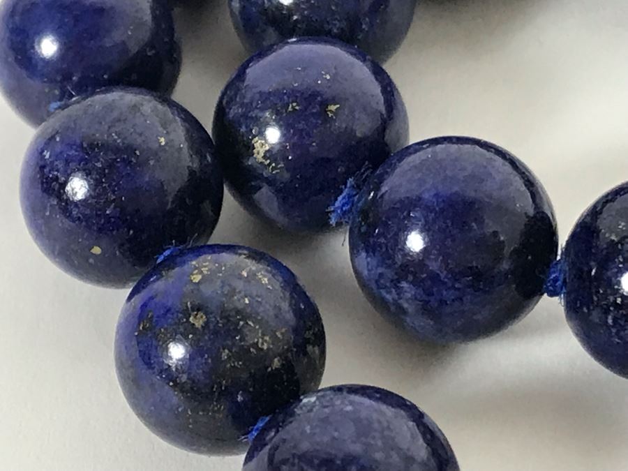 Lapis Lazuli Bead Necklace With 14K Yellow Gold Clasp 9.5mm Beads 69 Total Beads 28'L [Photo 10]