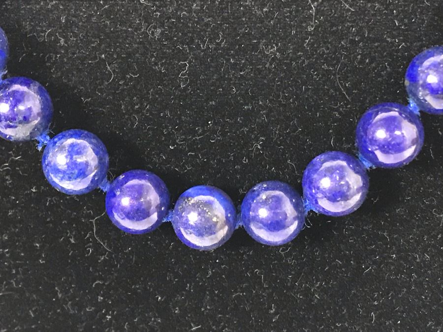 Lapis Lazuli Bead Necklace With 14K Yellow Gold Clasp 9.5mm Beads 69 Total Beads 28'L [Photo 3]