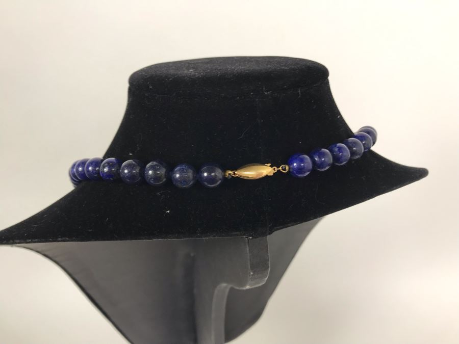 Lapis Lazuli Bead Necklace With 14K Yellow Gold Clasp 9.5mm Beads 69 Total Beads 28'L [Photo 5]