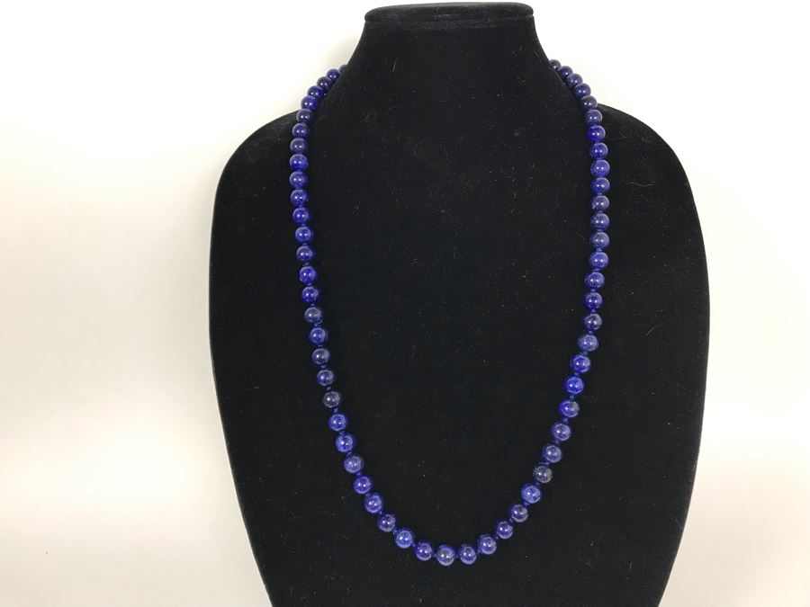 Lapis Lazuli Bead Necklace With 14K Yellow Gold Clasp 9.5mm Beads 69 ...