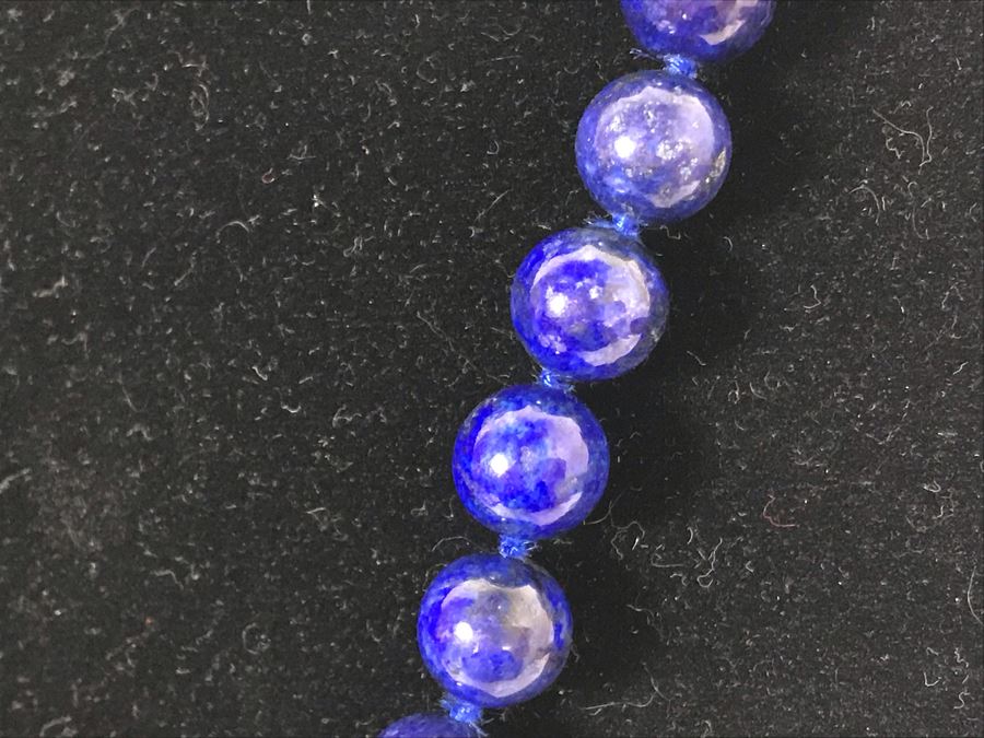 Lapis Lazuli Bead Necklace With 14K Yellow Gold Clasp 9.5mm Beads 69 Total Beads 28'L [Photo 4]