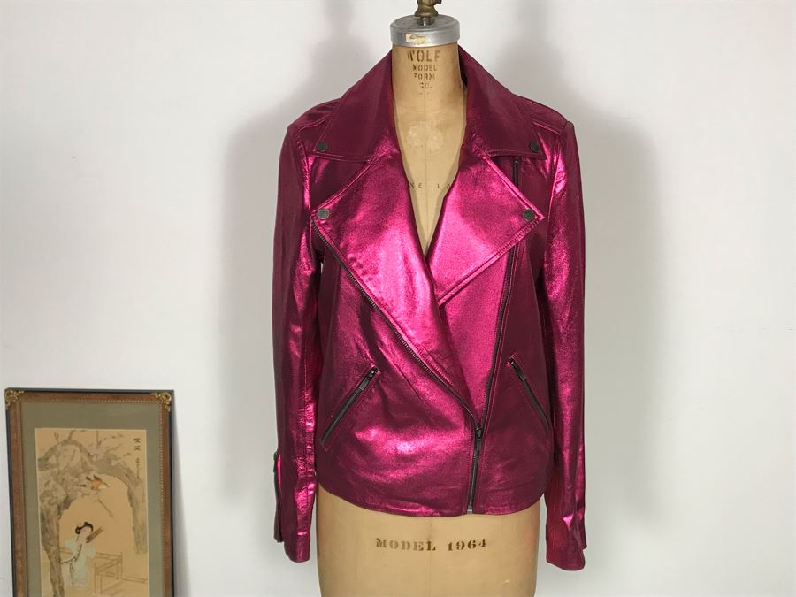 Neiman Marcus The Leather Collection Metallic Suede Motorcycle Leather Jacket Size S [Photo 3]