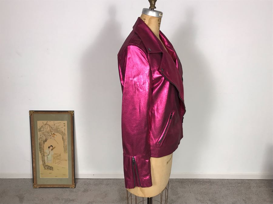 Neiman Marcus The Leather Collection Metallic Suede Motorcycle Leather Jacket Size S [Photo 5]