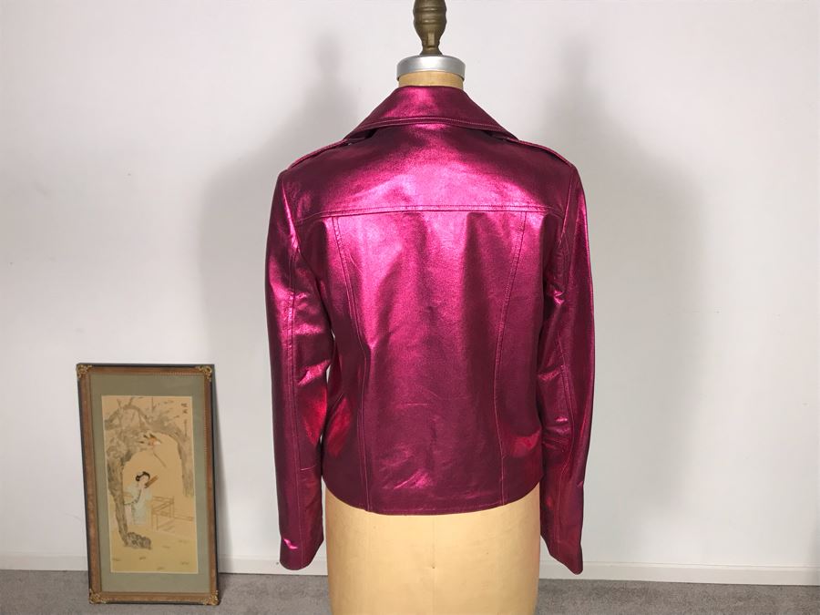 Neiman Marcus The Leather Collection Metallic Suede Motorcycle Leather Jacket Size S [Photo 6]