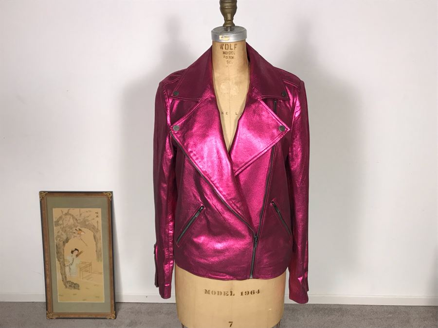 Neiman Marcus The Leather Collection Metallic Suede Motorcycle Leather Jacket Size S [Photo 4]