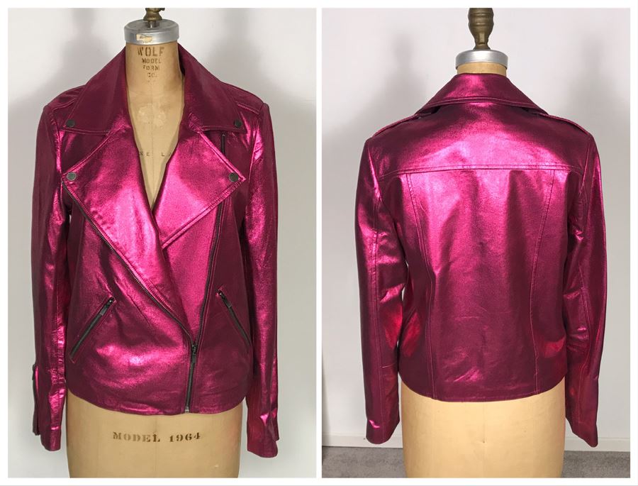 Neiman Marcus The Leather Collection Metallic Suede Motorcycle Leather Jacket Size S [Photo 1]