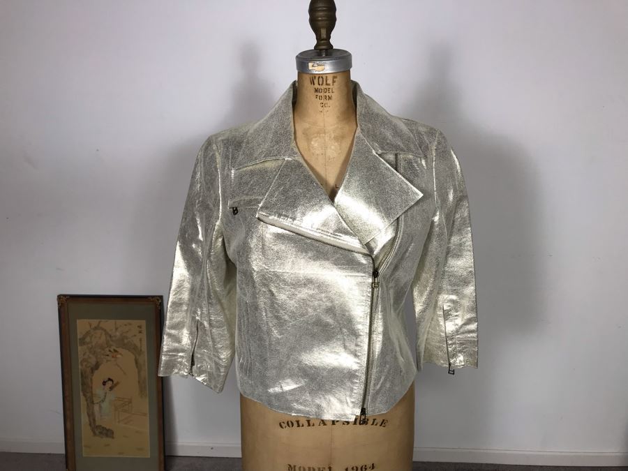 Robert Rodriguez Metallic Motorcycle Leather Jacket Size 6 [Photo 2]