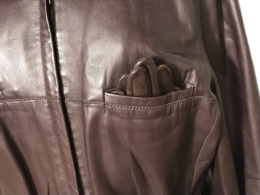Armani Collezioni Leather Jacket With Leather Gloves Made In Italy Size 12 [Photo 3]