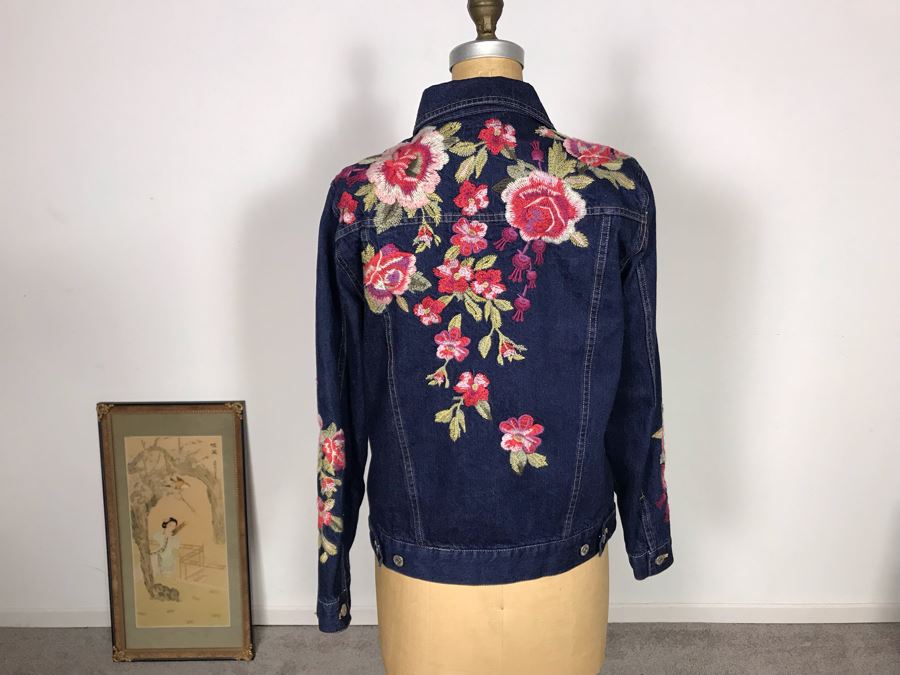 Johnny Was Workshop Embroidered Denim Jean Jacket Size S [Photo 7]