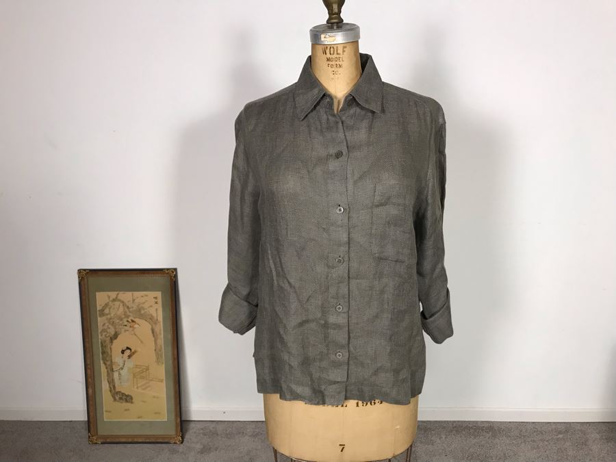 Linda Allard Ellen Tracy Linen Button Down Shirt With Pants Size 4 [Photo 3]