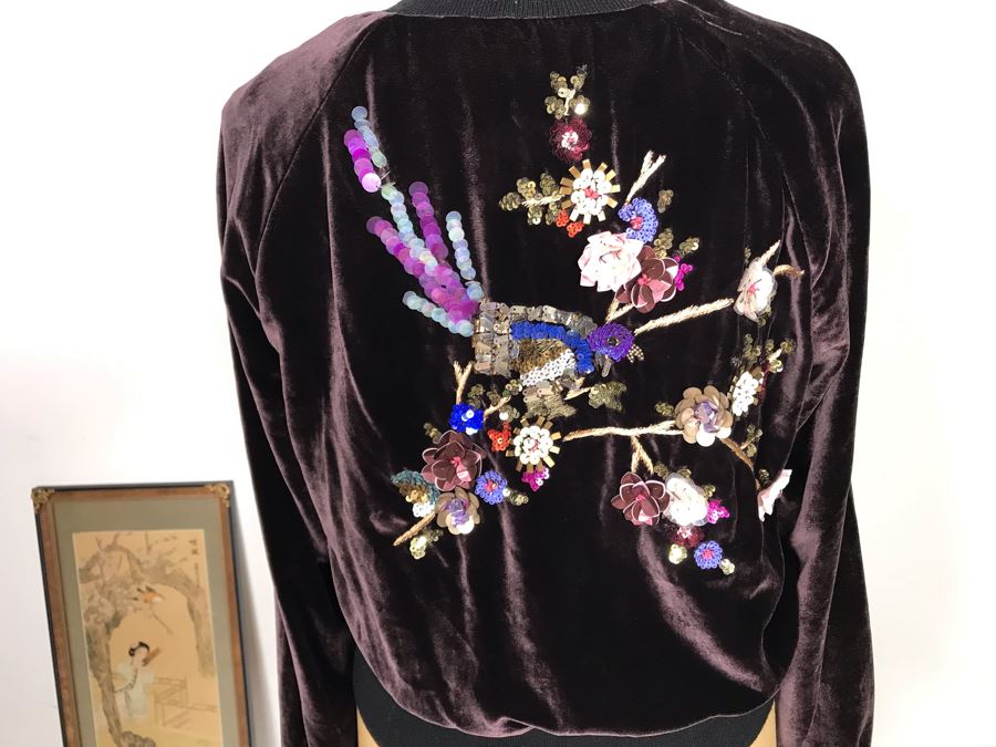 Nanette Lepore Velvet Sequin Bird Motif Jacket Size S [Photo 8]