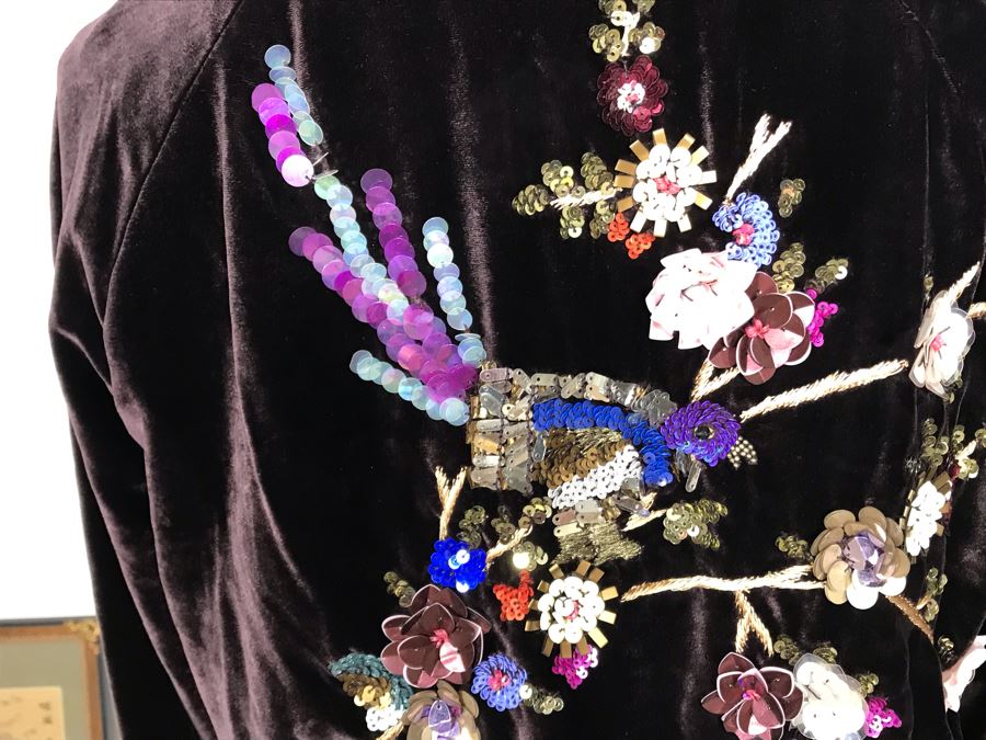 Nanette Lepore Velvet Sequin Bird Motif Jacket Size S [Photo 9]