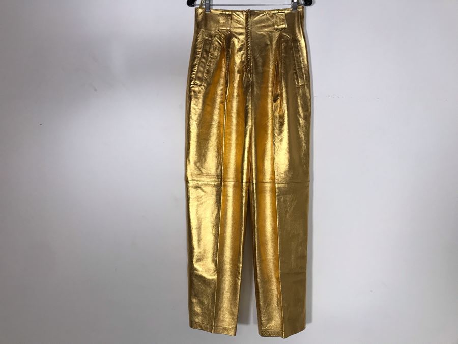 Gold Tone Leather Pants By Lina Lee Beverly Hills New York Size 30 Waist / 44 Long [Photo 2]