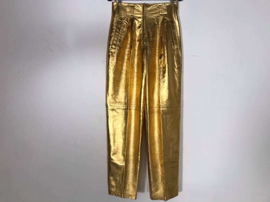 Gold Tone Leather Pants By Lina Lee Beverly Hills New York Size 30 Waist / 44 Long [Photo 3]