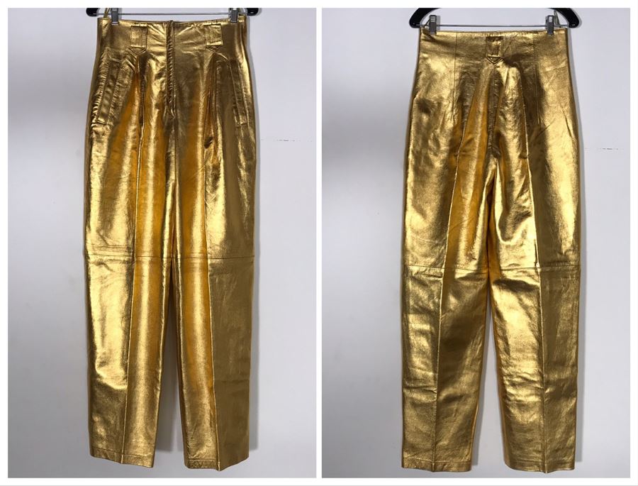 Gold Tone Leather Pants By Lina Lee Beverly Hills New York Size 30 Waist / 44 Long [Photo 1]