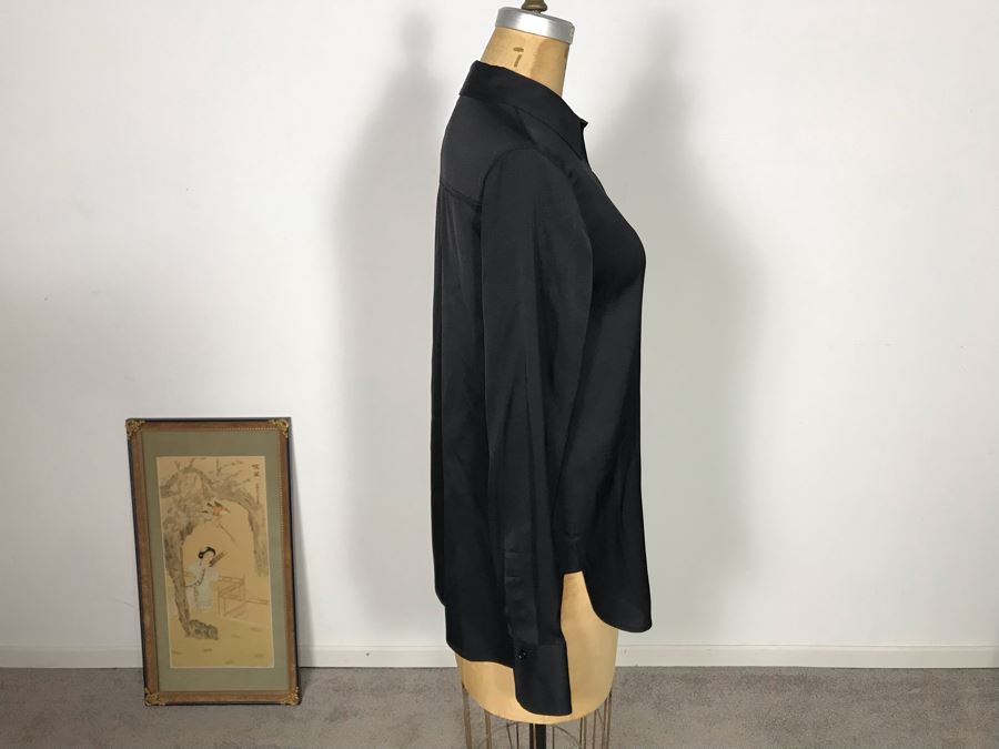 Vince Silk Black Button Down Dress Shirt Size XS/TP [Photo 3]