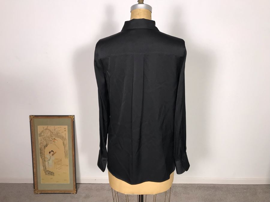 Vince Silk Black Button Down Dress Shirt Size XS/TP [Photo 4]