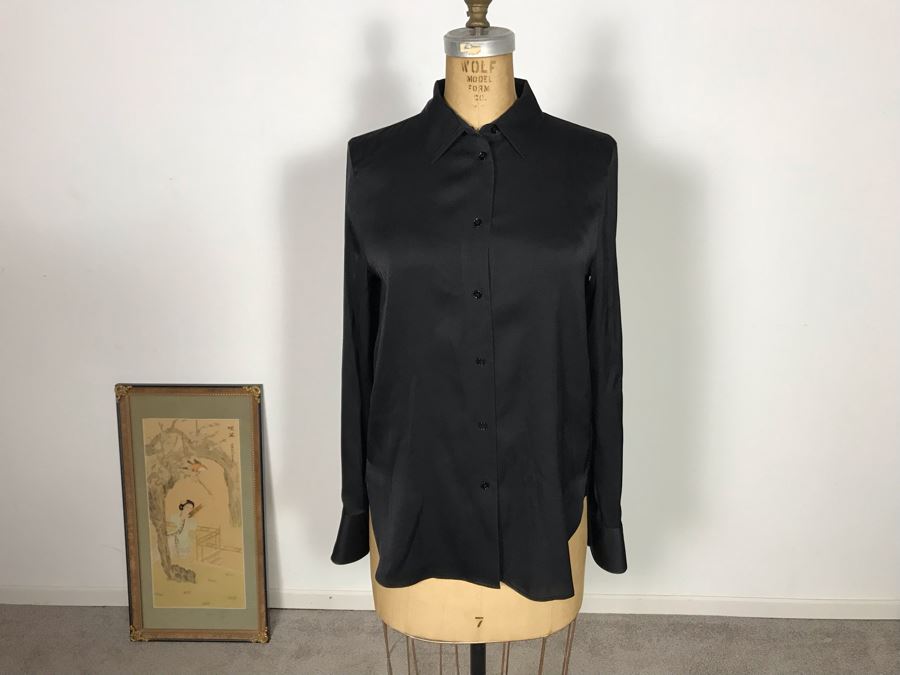 Vince Silk Black Button Down Dress Shirt Size XS/TP [Photo 2]