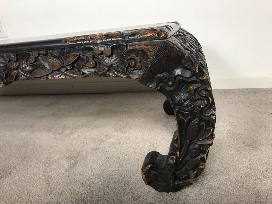 Vintage Chinese Carved Wooden Bench With Drawer 46W X 17D X 13H [Photo 12]