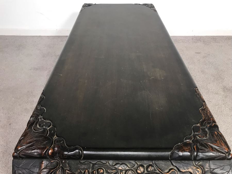 Vintage Chinese Carved Wooden Bench With Drawer 46W X 17D X 13H [Photo 10]