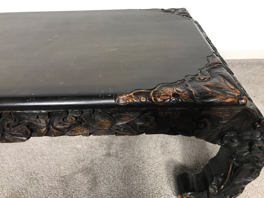 Vintage Chinese Carved Wooden Bench With Drawer 46W X 17D X 13H [Photo 13]