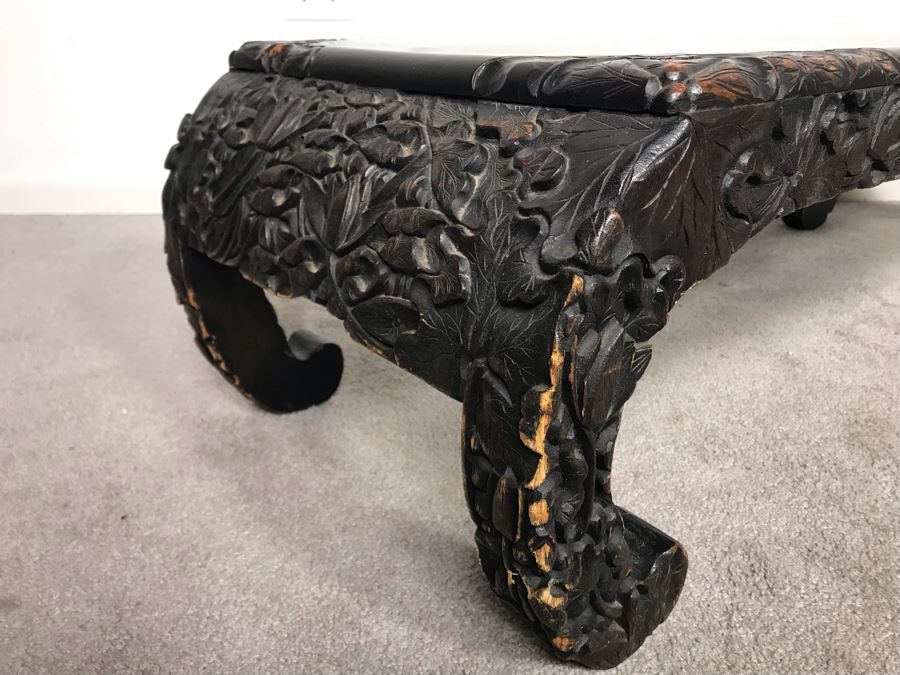 Vintage Chinese Carved Wooden Bench With Drawer 46W X 17D X 13H [Photo 6]