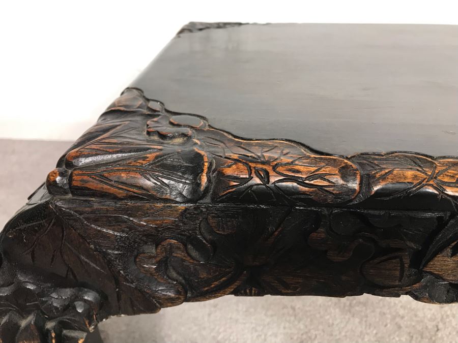Vintage Chinese Carved Wooden Bench With Drawer 46W X 17D X 13H [Photo 17]