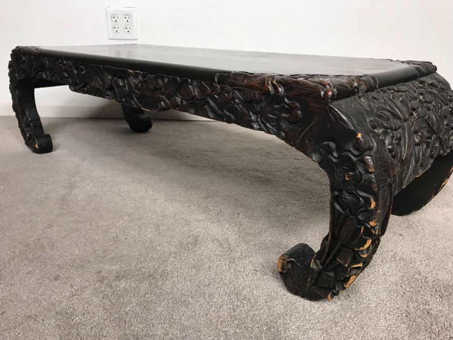 Vintage Chinese Carved Wooden Bench With Drawer 46W X 17D X 13H [Photo 9]