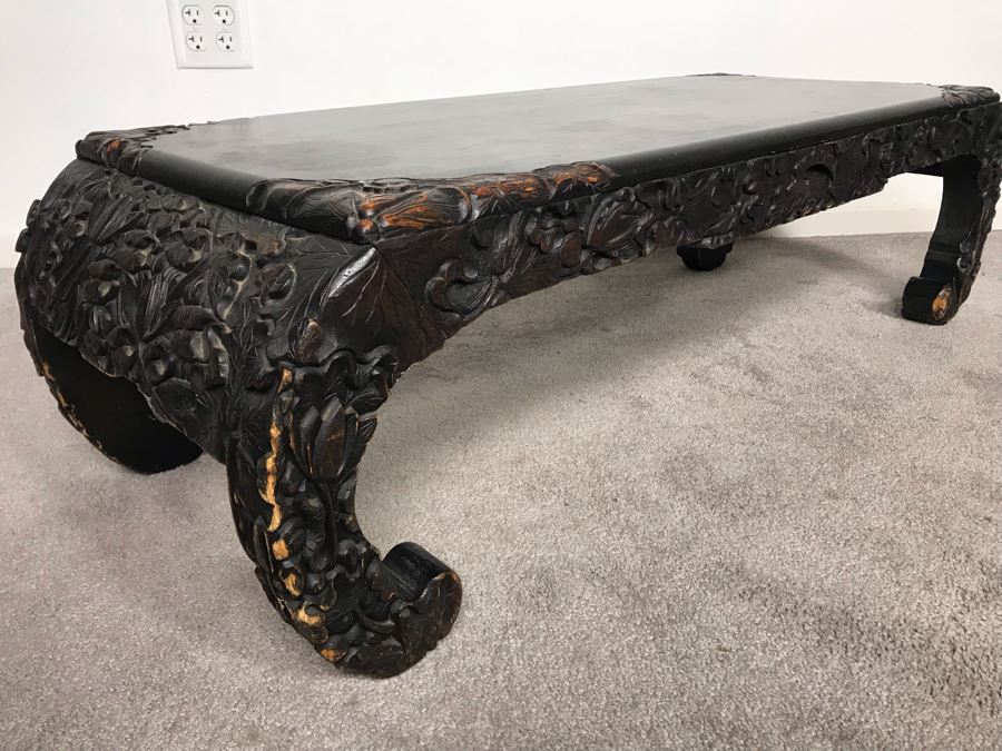 Vintage Chinese Carved Wooden Bench With Drawer 46W X 17D X 13H [Photo 4]