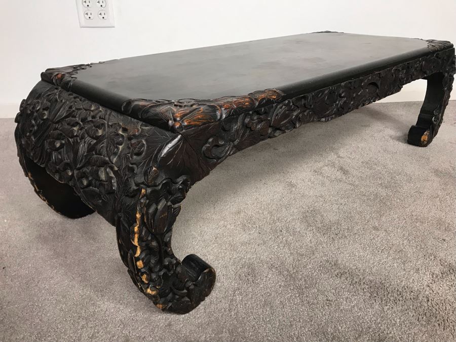 Vintage Chinese Carved Wooden Bench With Drawer 46W X 17D X 13H [Photo 5]