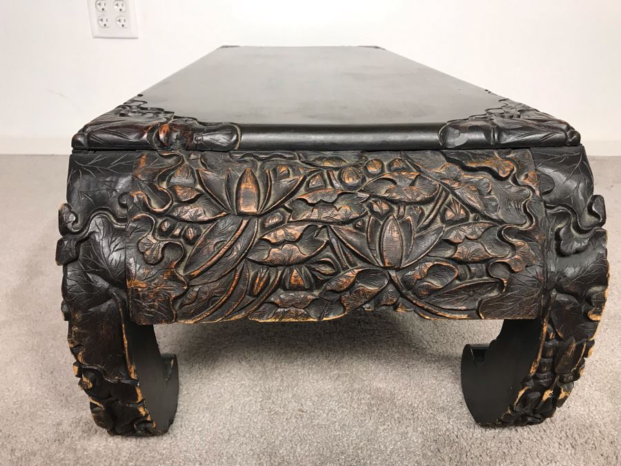 Vintage Chinese Carved Wooden Bench With Drawer 46W X 17D X 13H [Photo 7]