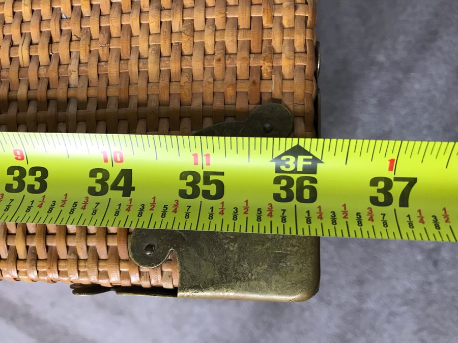 Vintage Asian Wicker Trunk Coffee Table With Chased Brass Hardware 36W X 20D X 21H [Photo 12]