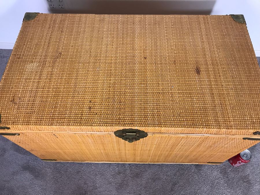 Vintage Asian Wicker Trunk Coffee Table With Chased Brass Hardware 36W X 20D X 21H [Photo 6]
