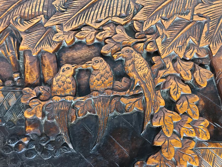 Relied Carved Chinese Trunk Floral Bird Motif By Hip Hing & Co [Photo 8]