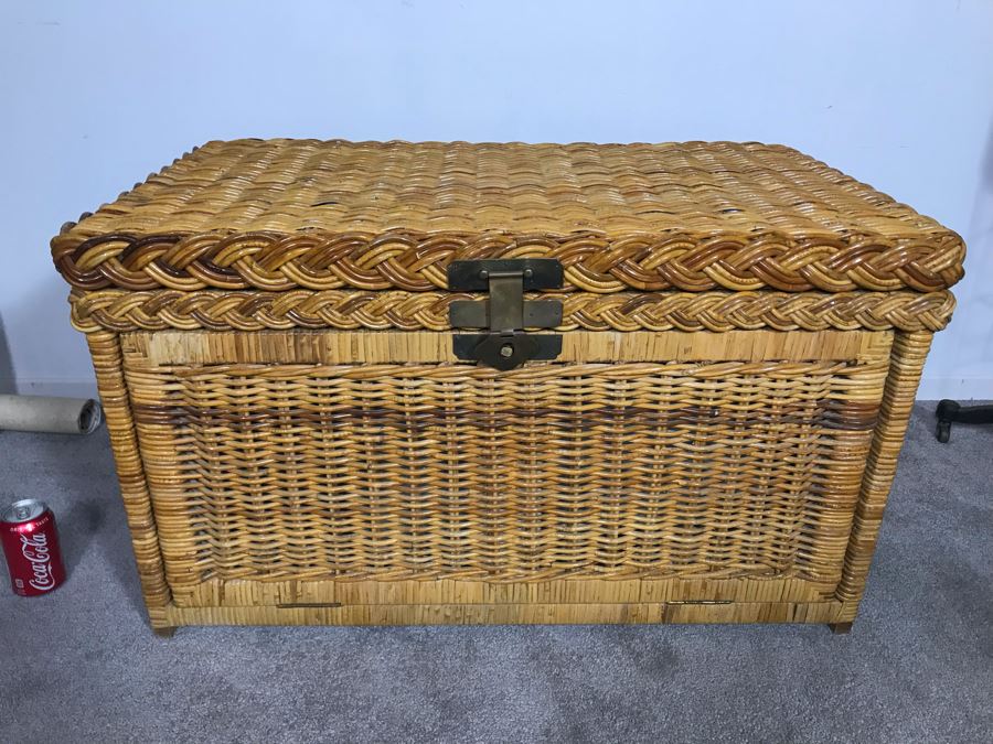 Woven Wicker Chest With Brass Hardware 37W X 21D X 21.5H (JUST ADDED) [Photo 3]