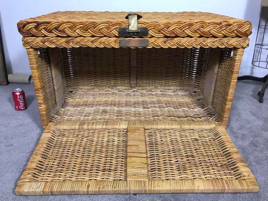 Woven Wicker Chest With Brass Hardware 37W X 21D X 21.5H (JUST ADDED) [Photo 8]
