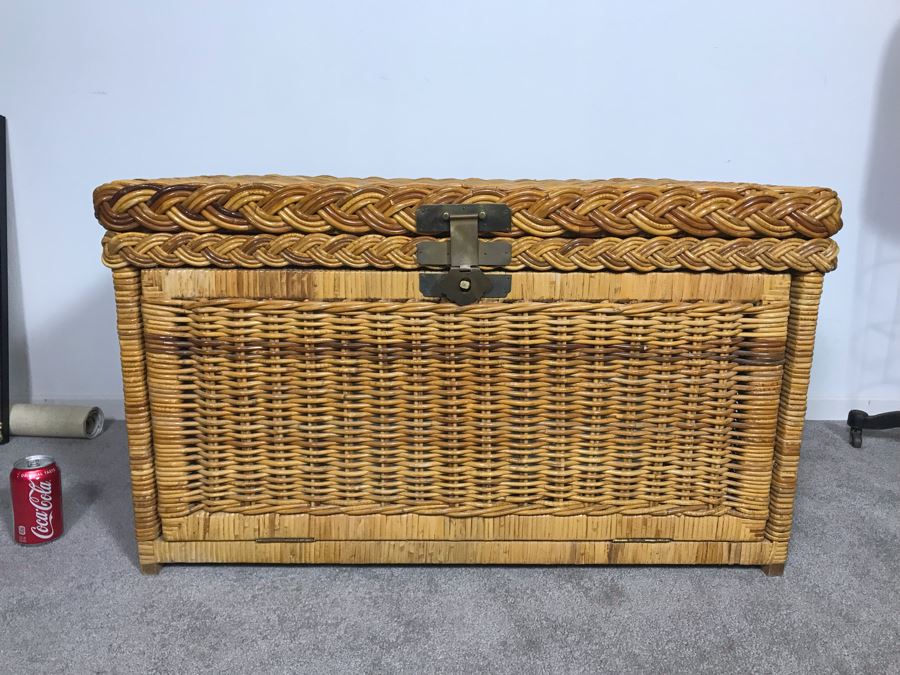 Woven Wicker Chest With Brass Hardware 37W X 21D X 21.5H (JUST ADDED) [Photo 2]