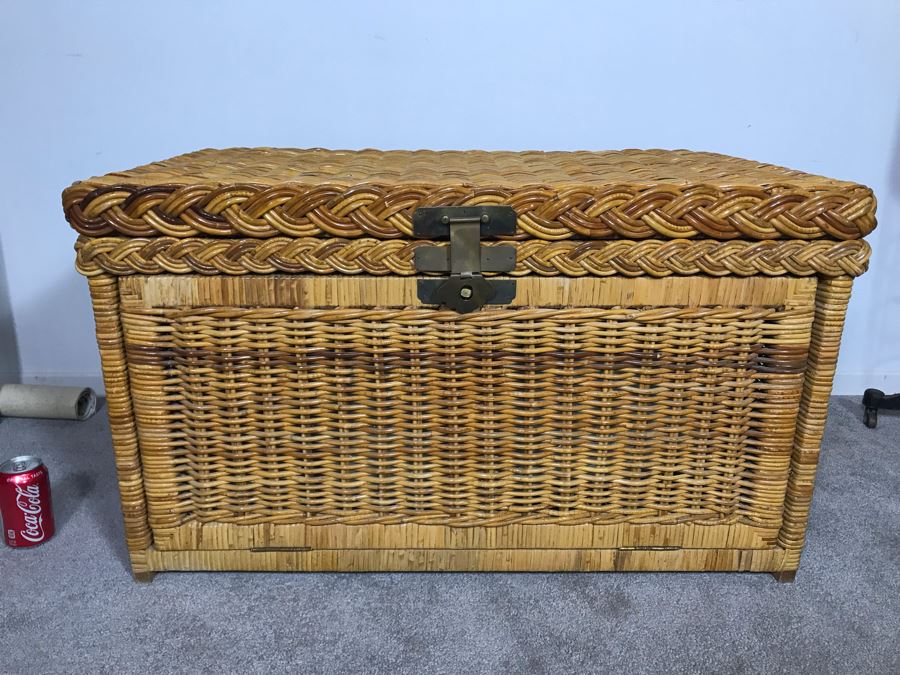 Woven Wicker Chest With Brass Hardware 37W X 21D X 21.5H (JUST ADDED) [Photo 1]