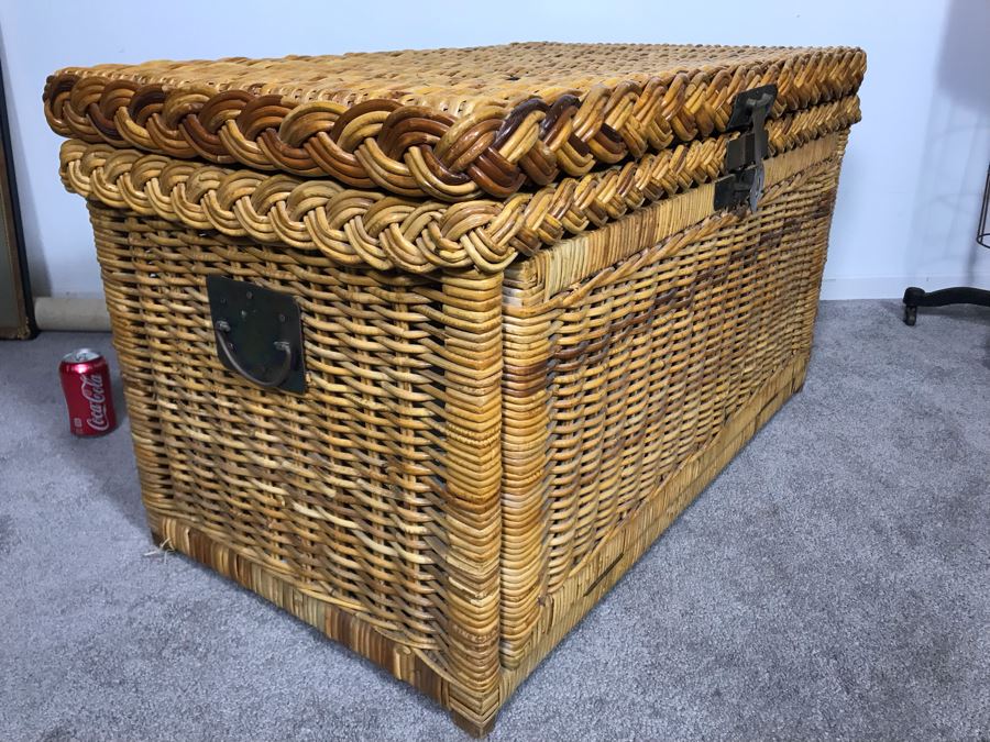 Woven Wicker Chest With Brass Hardware 37W X 21D X 21.5H (JUST ADDED) [Photo 5]
