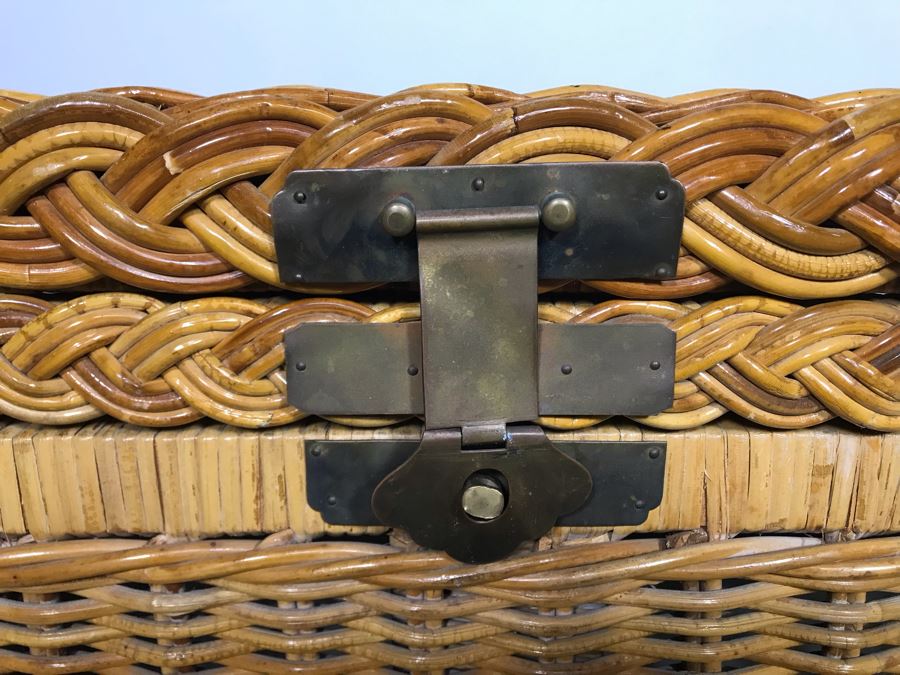 Woven Wicker Chest With Brass Hardware 37W X 21D X 21.5H (JUST ADDED) [Photo 4]