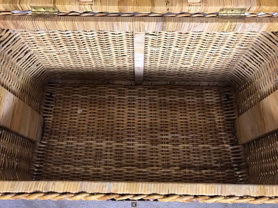 Woven Wicker Chest With Brass Hardware 37W X 21D X 21.5H (JUST ADDED)
